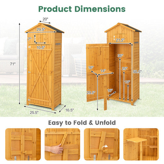 71 Inch Tall Garden Tool Storage Cabinet with Lockable Doors and Foldable Table-Natural