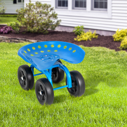 Garden Rolling Workseat with 360° Swivel Seat and Adjustable Height-Blue