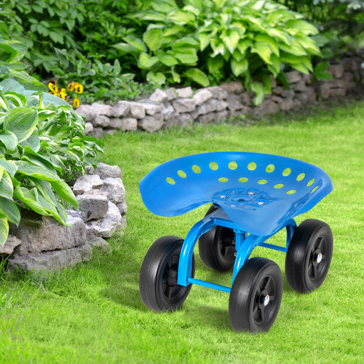 Garden Rolling Workseat with 360° Swivel Seat and Adjustable Height-Blue