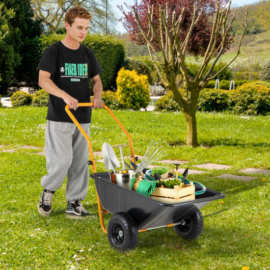 Dual-Wheel Wheelbarrow Garden Utility Cart with Pneumatic Tires-Black