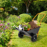 Dual-Wheel Wheelbarrow Garden Utility Cart with Pneumatic Tires-Black