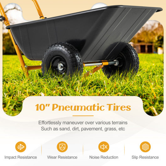 Dual-Wheel Wheelbarrow Garden Utility Cart with Pneumatic Tires-Black