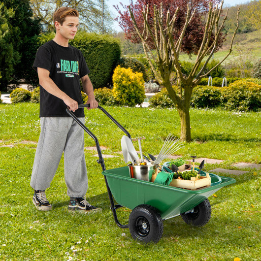 Dual-Wheel Wheelbarrow Garden Utility Cart with Pneumatic Tires-Green