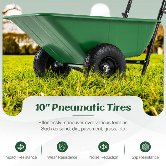 Dual-Wheel Wheelbarrow Garden Utility Cart with Pneumatic Tires-Green