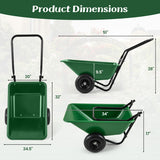 Dual-Wheel Wheelbarrow Garden Utility Cart with Pneumatic Tires-Green