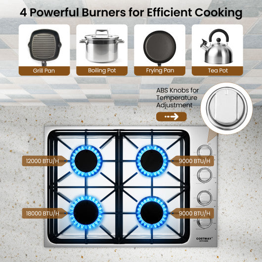 30/36 Inch Gas Cooktop with 4/6 Powerful Burners and ABS Knobs-30 inches