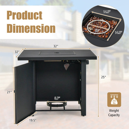 50 000 BTU 32 Inch Square Propane Gas Fire Pit Table