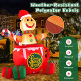 7 Feet Inflatable Gingerbread Man in Hot Cocoa Mug with Built-in LED Lights and Gift Boxes