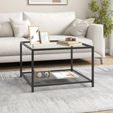 Modern 2-Tier Square Glass Coffee Table with Mesh Shelf-Transparent
