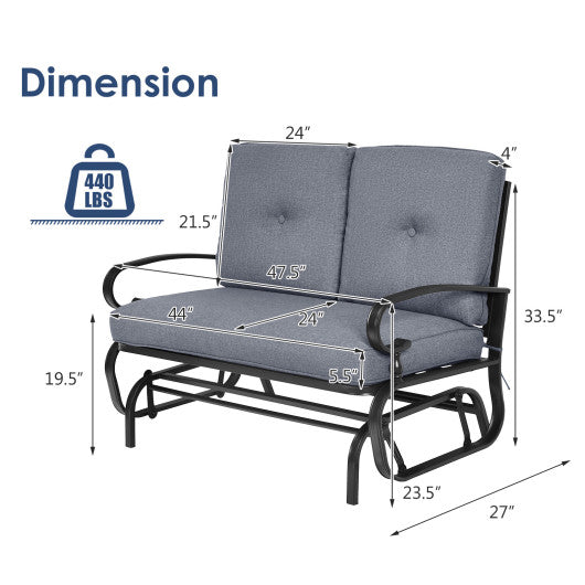 2 Seats Outdoor Swing Glider Chair with Comfortable Cushions-Gray