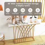 48 Inch Gold Console Table with White Faux Marble Tabletop-White