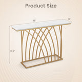 48 Inch Gold Console Table with White Faux Marble Tabletop-White