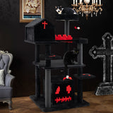 Gothic Cat Tree 49 Inch Tall Cat Tower 6-Tier Cat Activity Center with Coffin Bed-Black
