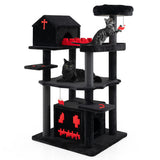 Gothic Cat Tree 49 Inch Tall Cat Tower 6-Tier Cat Activity Center with Coffin Bed-Black
