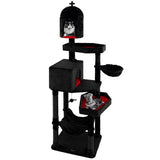 Gothic Cat Tree with 2 Cat Condos and Coffin Bed for Indoor Cats-Black