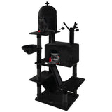Gothic Cat Tree with 2 Cat Condos and Spooky Dangling Ball for Indoor Cats-Black