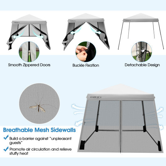 10 x 10 Feet Pop Up Canopy with with Mesh Sidewalls and Roller Bag-Gray