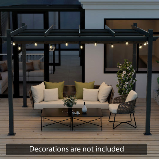 10 x 12 Feet Outdoor Aluminum Retractable Pergola Canopy Shelter Grape Trellis-Gray