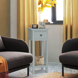 2 Tier Slim Nightstand Bedside Table with Drawer Shelf-Gray