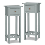 2 Tier Slim Nightstand Bedside Table with Drawer Shelf-Gray