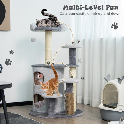 40 Inch Cat Tree Tower Multi-Level Activity Tree with 2-Tier Cat-Hole Condo-Gray