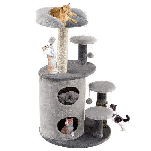 40 Inch Cat Tree Tower Multi-Level Activity Tree with 2-Tier Cat-Hole Condo-Gray