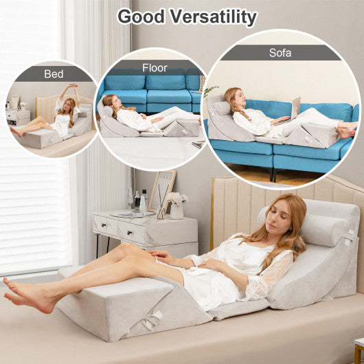 6 Pieces Bed Wedge Pillow Set for Neck Back and Leg Pain Relief-Gray