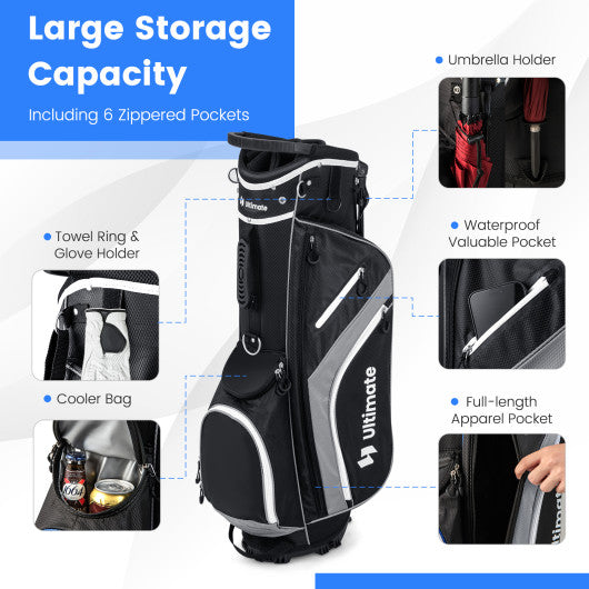 Lightweight Golf Stand Bag with 14 Way Top Dividers and 6 Pockets-Gray