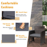 3 Pieces Patio Wicker Furniture Set with Storage Table and Protective Cover-Gray