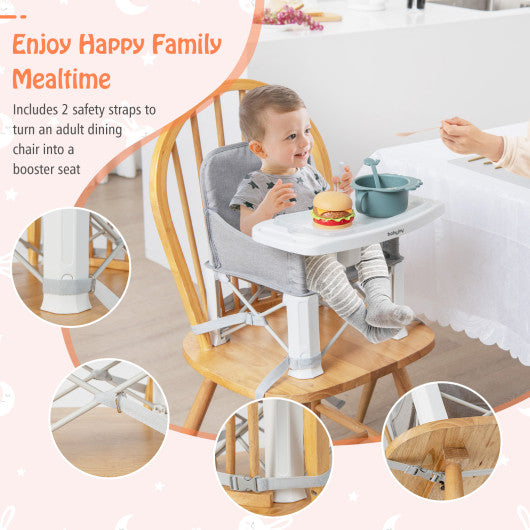 Portable Baby Booster Seat with Straps and Double Tray-Gray