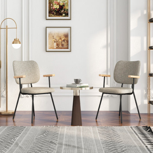 Set of 2 Modern Fabric Dining Chairs with Armrest and Curved Backrest