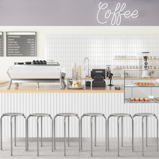 6-Pack Stackable Multifunctional Daisy Design Backless Round Metal Stool Set-Grey