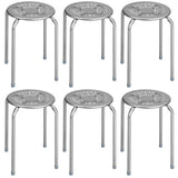 6-Pack Stackable Multifunctional Daisy Design Backless Round Metal Stool Set-Grey