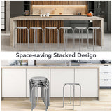 6-Pack Stackable Multifunctional Daisy Design Backless Round Metal Stool Set-Grey