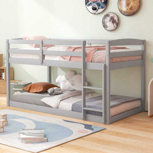 Twin Size Bunk Bed with High Guardrails and Integrated Ladder-Gray