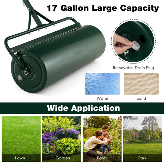 Metal Lawn Roller with Detachable Gripping Handle-Green