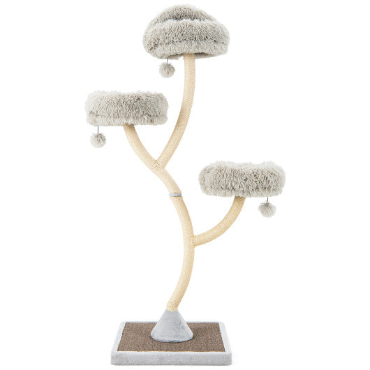70 Inch Tall Cat Tree 4-Layer Cat Tower with 3 Perches and Dangling Balls-Gray