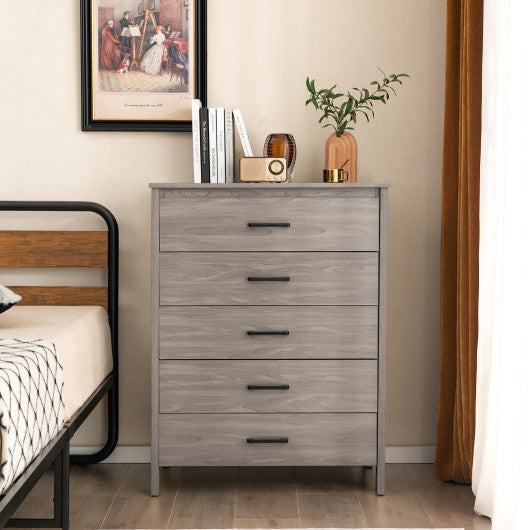 Modern 5-Drawer Multipurpose Chest Dresser with Metal Handles-Grey