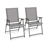 2 Pieces Patio Folding Chairs with Armrests for Deck Garden Yard-Gray