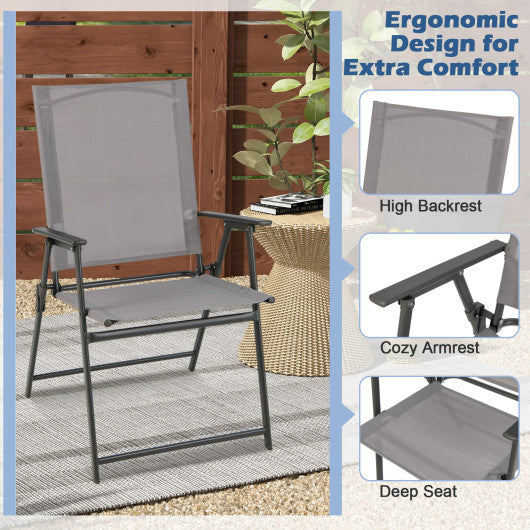 2 Pieces Patio Folding Chairs with Armrests for Deck Garden Yard-Gray