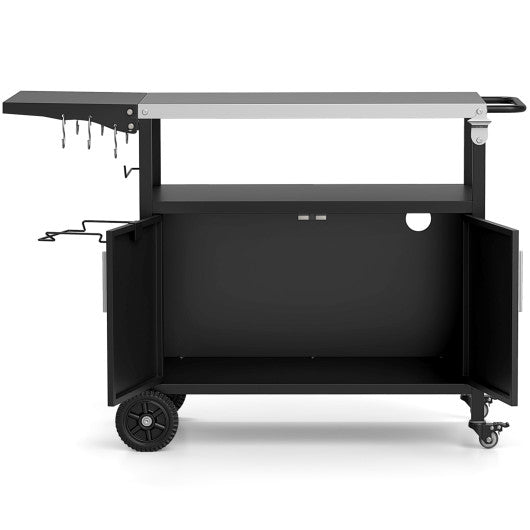 Outdoor Grill Cart with Storage and Folding Stainless Steel Top-Black