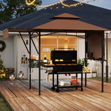 13 x 5 Feet Grill Gazebo with Dual Side Awnings and 2 Shelves Adjustable Shadow-Coffee