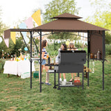 13 x 5 Feet Grill Gazebo with Dual Side Awnings and 2 Shelves Adjustable Shadow-Coffee