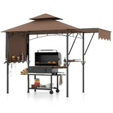 13 x 5 Feet Grill Gazebo with Dual Side Awnings and 2 Shelves Adjustable Shadow-Coffee