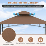 13 x 5 Feet Grill Gazebo with Dual Side Awnings and 2 Shelves Adjustable Shadow-Coffee