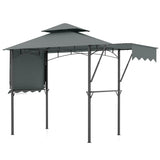 13 x 5 Feet Grill Gazebo with Dual Side Awnings and 2 Shelves Adjustable Shadow-Gray