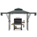 13 x 5 Feet Grill Gazebo with Dual Side Awnings and 2 Shelves Adjustable Shadow-Gray