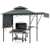 13 x 5 Feet Grill Gazebo with Dual Side Awnings and 2 Shelves Adjustable Shadow-Gray