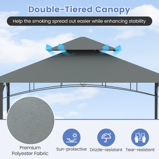 13 x 5 Feet Grill Gazebo with Dual Side Awnings and 2 Shelves Adjustable Shadow-Gray