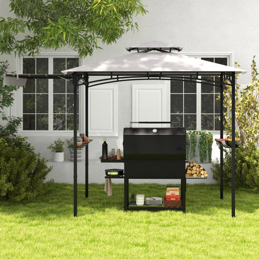 11 x 5 FT Grill Gazebo with Side Awning and Double-Tiered Top-Gray